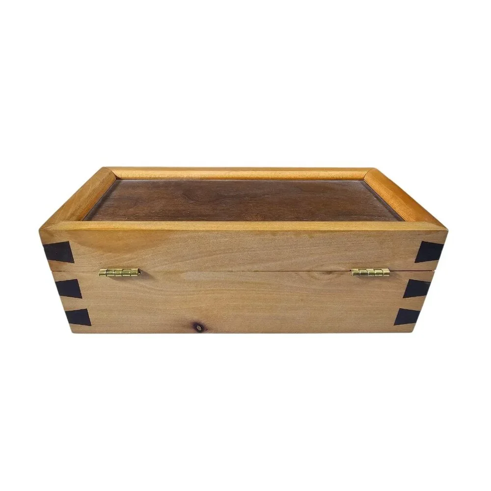 Handcrafted Wooden Trinket Jewelry Box Dovetail Corners Two Tone Wood 8 Inch